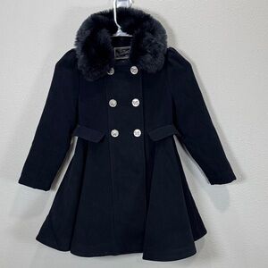 Rothschild navy Pea Coat with Faux Fur Collar